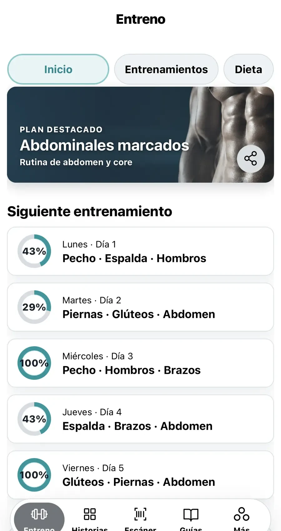Inicio de BodyFitness360 sin la barra de estado del teléfono